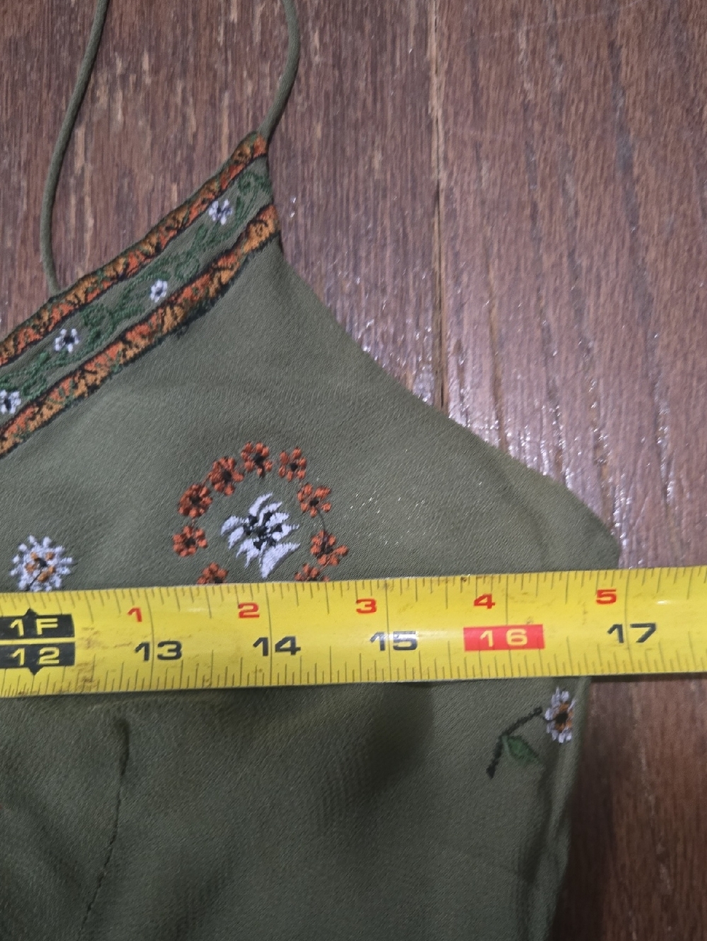 Embroidered Olive Green Dress - Medium - Picture 8 of 9